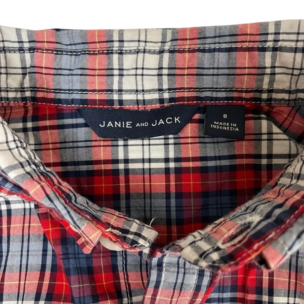 Janie and Jack Maroon Tartan‎ Poplin Button-Up Shirt